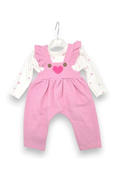 Egelite Baby Girl Heart Embroidered Salopet Jumpsuit and Underwear Set 6-9-12...