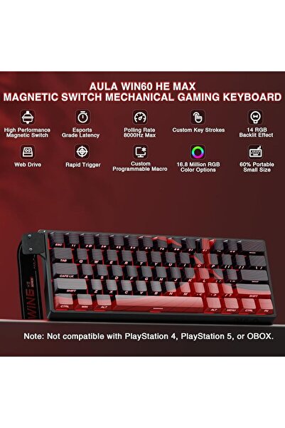 GENERAL لوحة مفاتيح ألعاب ميكانيكية Aula WIN60 HE - سلكية بنسبة 60%، مفاتيح م...