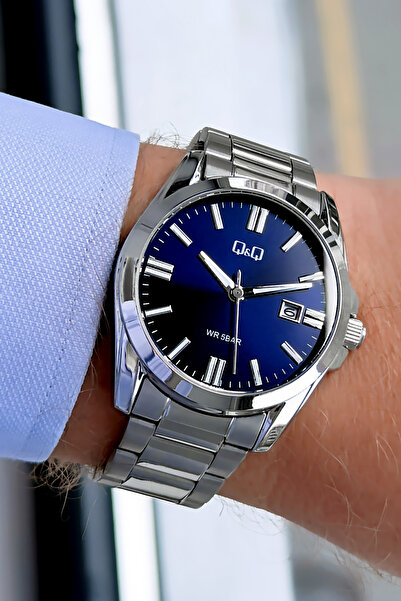 Q&Q Original Quartz Men's Watch - Silver Steel Band 5 Atm Water Resistant Jap...