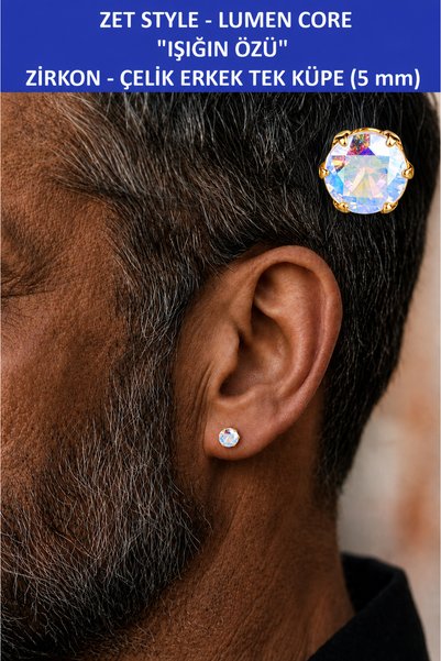 ZETCONCEPT Zet Style Lumen Core - the Essence of Light - Shiny Zircon Stone Stainless Steel Single Men's Earring