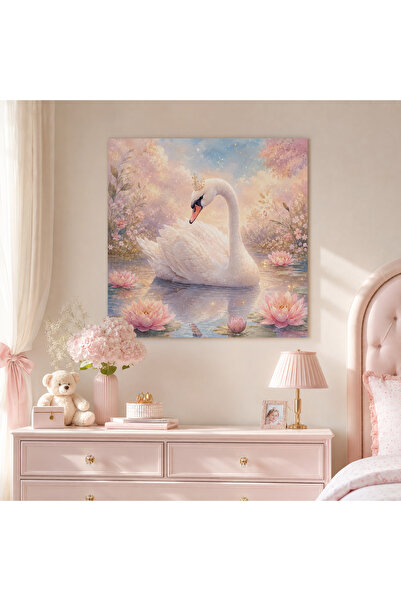 HiperAD Reklam Pastel Pembe Beyaz Kuğu Lotus Çiçekli 4.5 mm Dekota Tablo, Duv...
