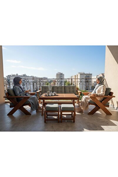 munywood Amazon Bahçe Mobilyası Balkon Mobilyası Ahşap oturma grubu Kestane B...