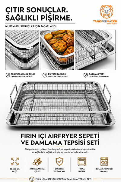 Transformacion Fırın İçi Airfryer Sepeti ve Damlama Tepsisi Seti Fırın Tepsis...