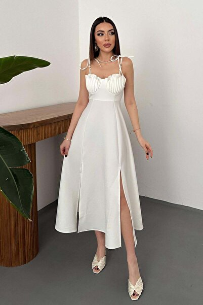 Clothes Fast Women's White Strapless Long Evening Dress with Cups and Slits, ...