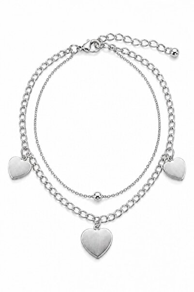 OGHAMAY Silver Color Top Sf 3 Heart Steel Anklet - 3913