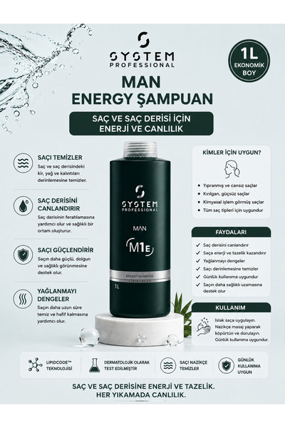 Wella System Professional Man Derinlemesine Besleyici ve Temizleyici Enerji Ş...