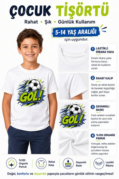 BB T SHIRTS Gol Futbol Boys Patterned Short Sleeve Cotton T-Shirt