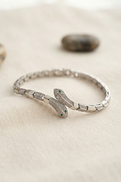 Clariss Silver Color Brass Zircon Stone Snake Model Women's Bracelet