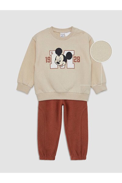 LC Waikiki Lcw Baby Beige Mickey Mouse Printed Baby Boy Set