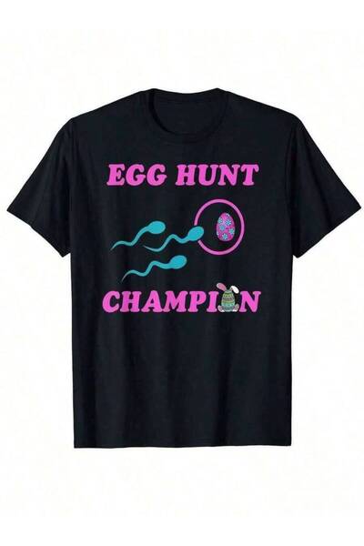 LİNA06 قميص 'Hunt' Dad-Shirt المضحك - قطن ناعم، أسود مع تصميم عيد الفصح باللو...