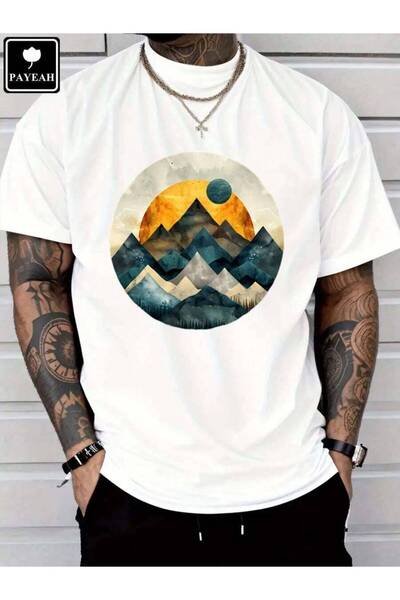 LİNA06 تي شيرت PAYEAH Paper Moon And Mountains-Geometric Mountain مصنوع من ال...