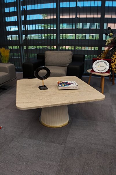 DECORAMİS Venedik Orta Sehpa Traverten Krem Gold - 25mm MDF