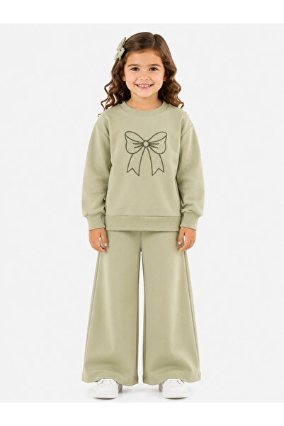 MİNOLES KIDS 2 Ip Seasonal and Winter Cotton Embroidered and Stone Printed Gi...