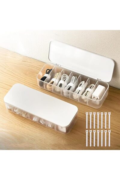 STARSTAR Two Cable Management Boxes 14 Ties Desktop Cable Organizer Box Lid P...