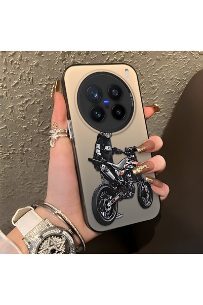 CHICASELUX Vivo X200 Pro Compatible Helmeted Motorcyclist Drawing Printed Men...