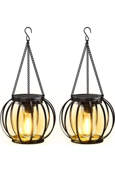 STARSTAR 2-Pack Outdoor Metal Solar Hanging Lanterns with Chains & Hooks