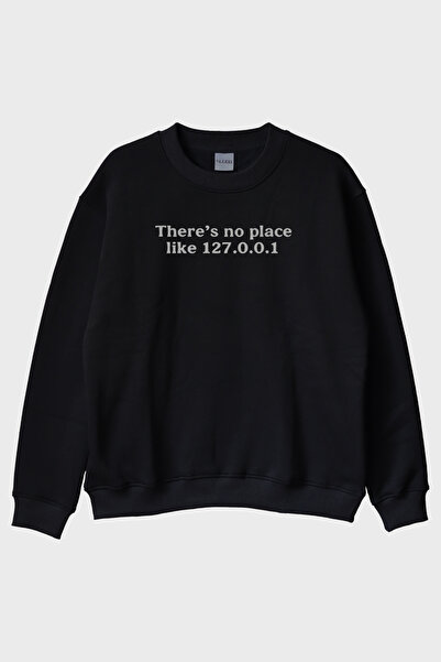 lofux No Place Like 127.0.0.1 Black Crew Neck Sweatshirt