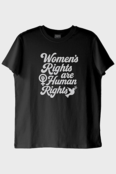 lofux Women's Rights Printed Feminist Black T-Shirt