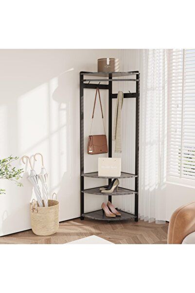 Garvee Space-Saving Semi-Circular Corner Coat Rack Hall Tree – 6 Double Hooks...