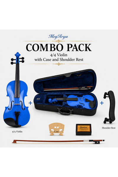 MegArya 4/4 Full Size Blue Violin Set with Case, Bow, Rosin, Bridge & Shoulde...
