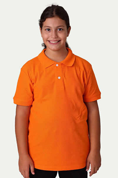 Turuncu Çocuk Unisex Polo Yaka Kısa Kollu Tişört – %100 Pamuk Okul Kıyafeti