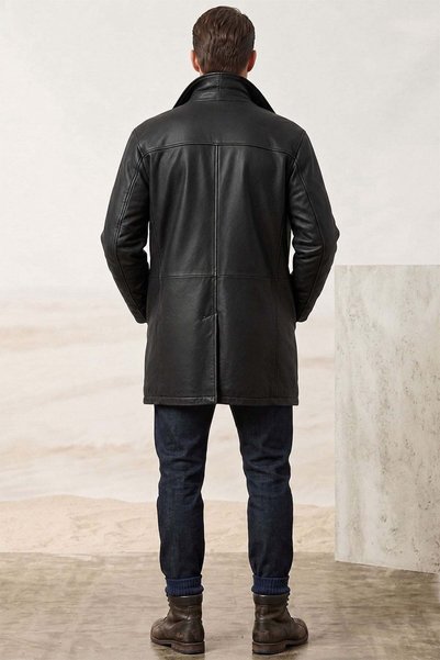Deriderim Dean Black Genuine Leather Men's Coat