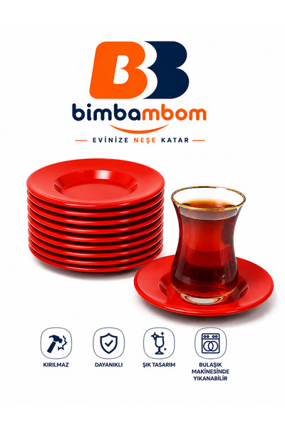 bimbambom 6-Piece Red Tea Plate Set Unbreakable Plastic Tea Plates 6Pcs