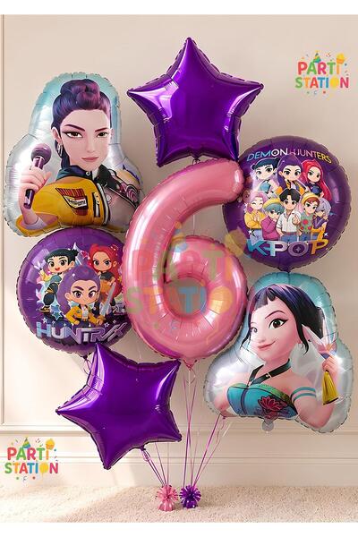 Parti Station K-Pop Balloon Set 6Th Birthday Balloon Set 7 Piece Demon Hunter...