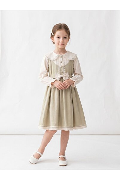 Cherrys Bebek Nostalgic Collar Detailed Bowknot Girls' Dress