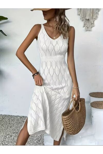 Şeker Portakalım Women's Strappy V-Neck Long Dress Knit Dress