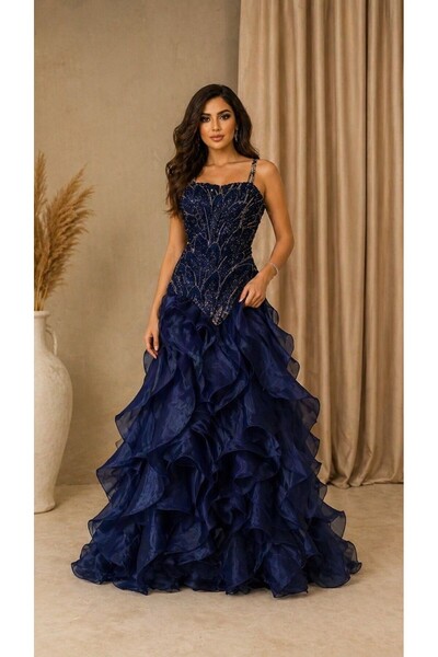 ranin Black Evening Dress with Kluh Embroidery, Kluh Double Gazar.