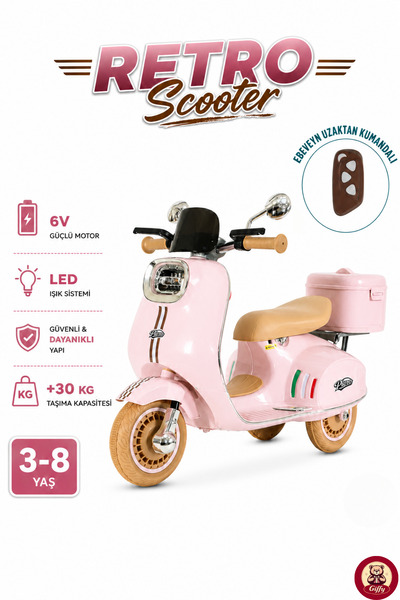 giffy Oyuncak Çocuklar İçin 6V Akülü Retro Scooter Motor Ebeveyn Kumandalı LE...