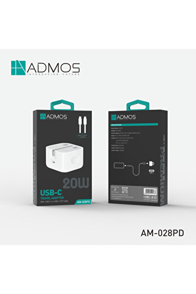ADMOS محول سفر USB-C PD مع كابل USB-C إلى USB-C |   شاحن سريع ثلاثي الأقطاب ل...