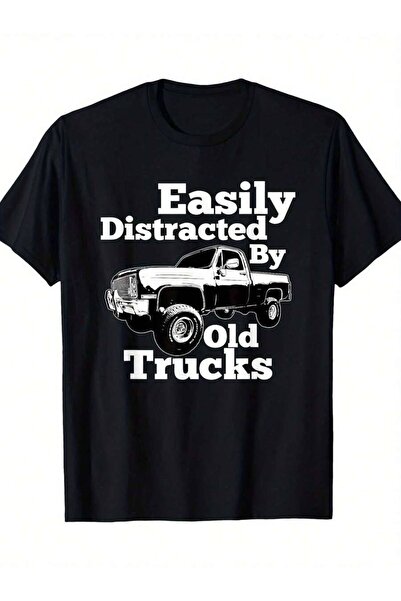 2BIR Easily Distracted By Old Trucks Printing Men's Short Sleeve Casual And C...