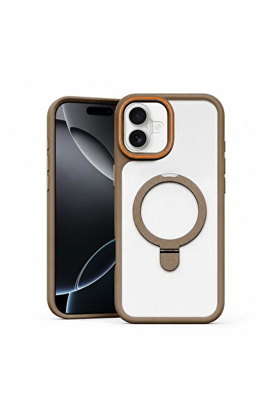 Zebana Apple iPhone 16 Uyumlu Kılıf MagRing Standlı Silikon Kılıf Desert Tita...