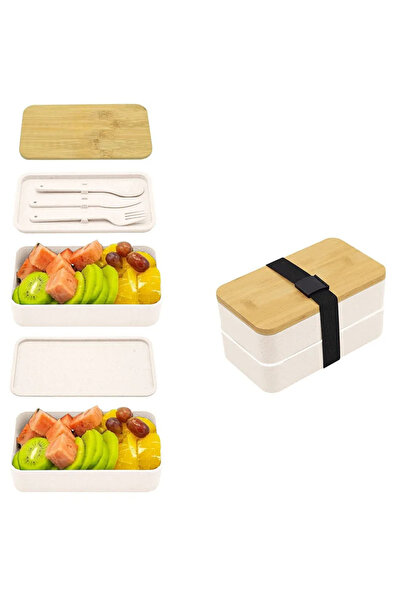 Choice1 White Adult Bento Lunch Box, 2-Tier Food Storage Container Set with C...