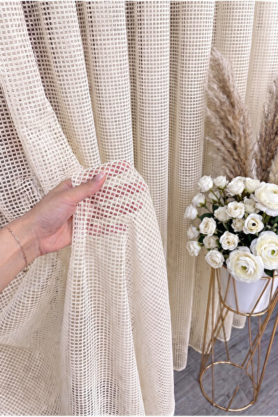KENANAKDENİZ Cream Mesh Knitted Tulle Curtain I Heavy Weight I No Pleats I No...