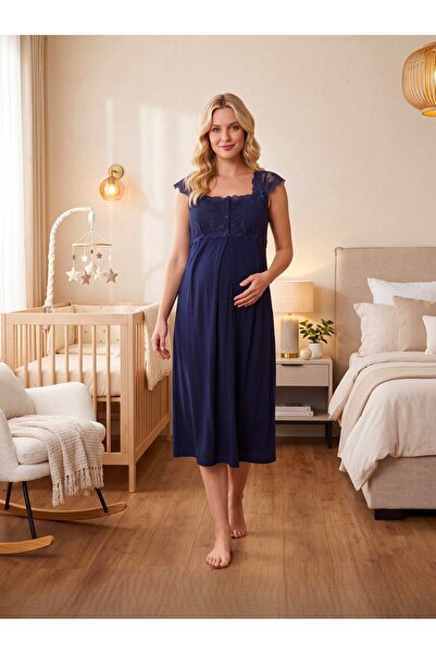 Lohusa Homewear قميص نوم للحوامل من القطن بنسبة 100% بتصميم أنيق من الدانتيل ...