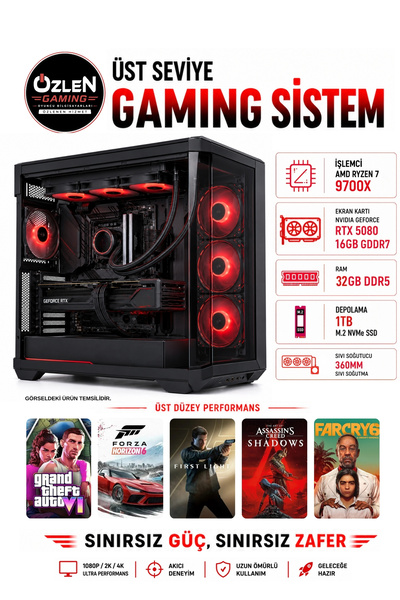 ÖZLEN XXL22 RYZEN 7 9700X RTX 5080 16GB 32GB DDR5 RAM 1TB M.2 SSD Üst Seviye ...