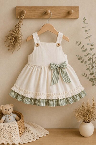 Mnk Baby&Kids Baby Girl 100% Cotton Bow Detailed Dress M00849 Cream