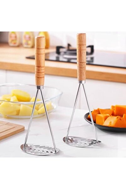 STARSTAR 2pc Stainless Steel Manual Potato Masher with Ergonomic Sturdy Woode...