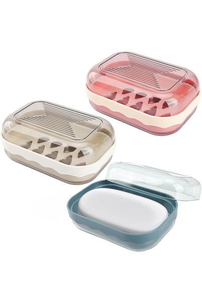 Morvena Picks Set de 3 vase de săpun de călătorie, impermeabile, etanșe, în a...