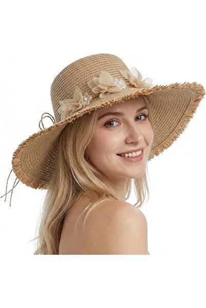 STARSTAR Wide-brimmed soft gauze hat for women, sun protection, lace floral f...