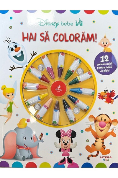 Litera Disney bebe. Hai sa coloram! 12 creioane mici pentru maini de pitici