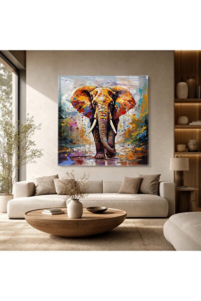 idora Colorful Abstract Elephant Glass Painting |   Animal-Themed Modern Wall...