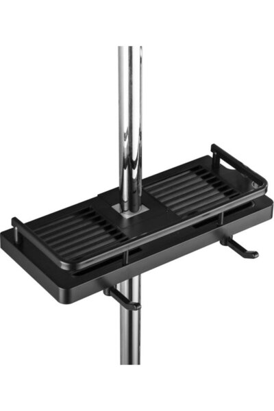 STARSTAR 1pc Black Shower Rod Caddy Basket Shelf with Hooks for 21-25mm Rails