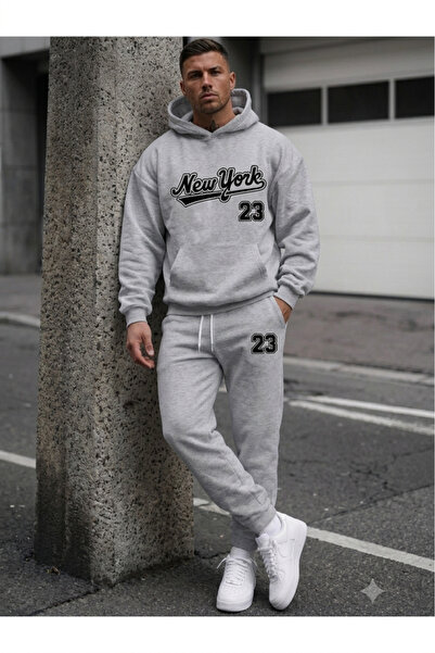 WOODROFFE Unisex 23 New York Printed Oversize Hooded Tracksuit Set (Lover's C...