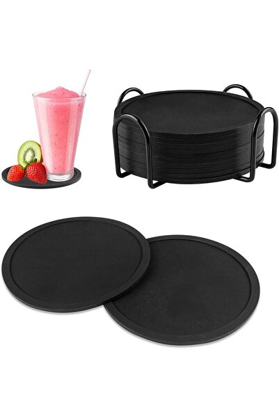 STARSTAR 12-piece set of silicone coasters with stands, plus 1 black desktop ...