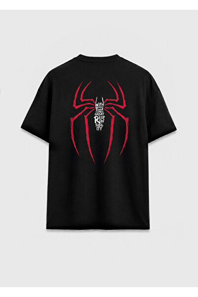 Darkia تي شيرت أسود للجنسين بتصميم مخصص مطبوع على الوجهين من Spider Spiderman