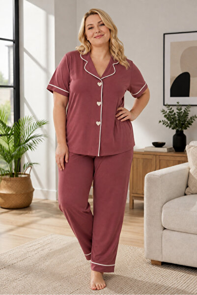 ELİTOL Bamboo Örme Kalp Nakışlı Kadın Pijama Takımı